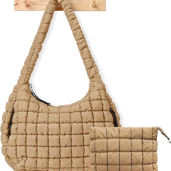 Puffer Crossbody Tote Bag Women Quilted Nylon Large Capacity Travel Work - Picture 1 of 6